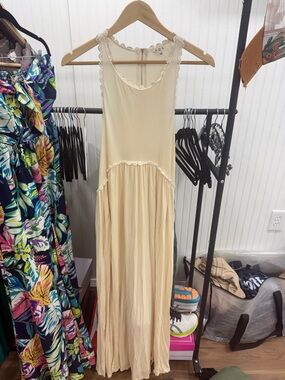 POL Cream Lace-Trim Maxi Dress